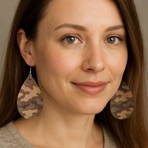 Camouflage Teardrop Earrings Danglers Faux Leather 2/3/4 Inch Drop New